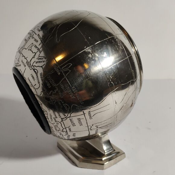 Vintage Pier 1 World Clock Art Deco Globe Retro Metal Silver Tested - Picture 10 of 16